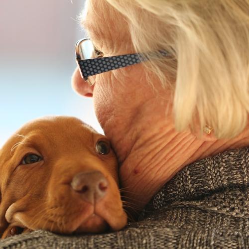 old woman and dog